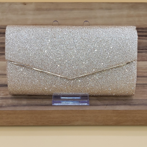 Women's Gold Glittery Evening Bag/Clutch with Detachable Chain Strap, NW… - Picture 7 of 8